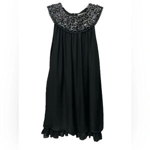 Alice + Olivia Black Beaded Neckline Cocktail Trapeze Dress Sleeveless Size Sm